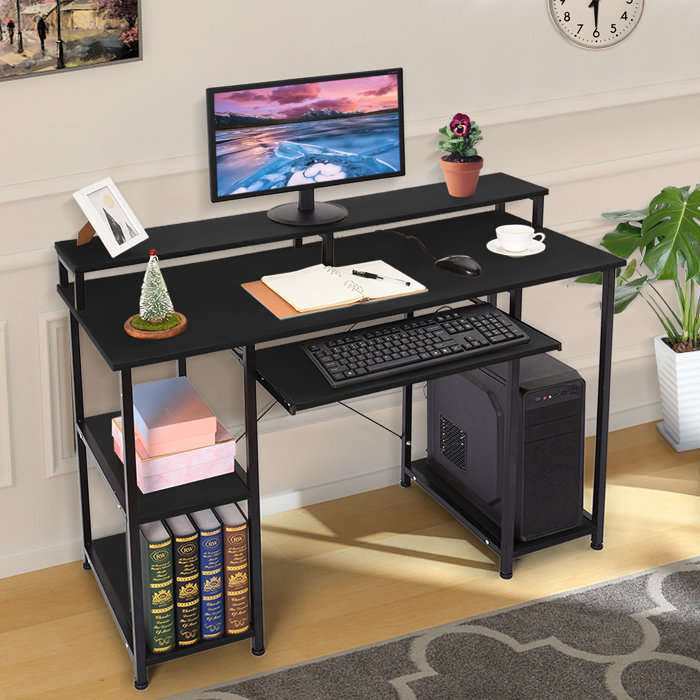 17 Stories Computer Desk With Monitor Stand Storage Shelves Keyboard